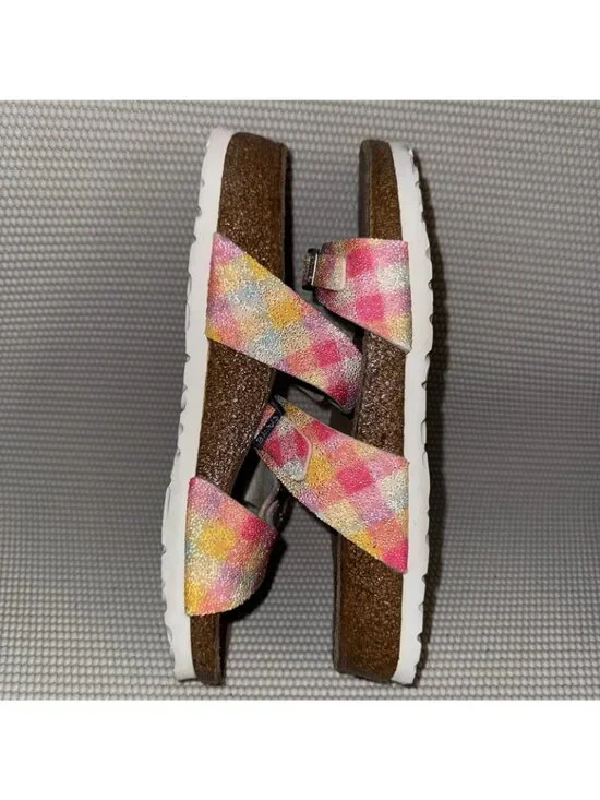 Birkies by Birkenstock Tahiti Plaid Sparkle Sandals Strap Leather Womens Size 6 - Picture 4 of 8